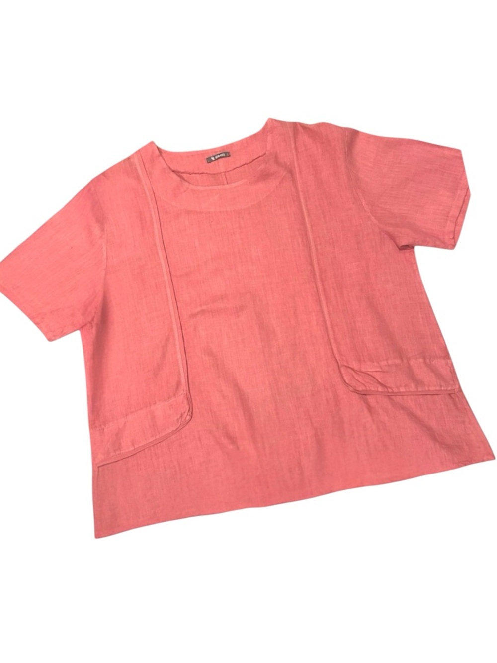 LA Bass • Coral 100% Linen Lagenlook Top || Size 2 / 1X